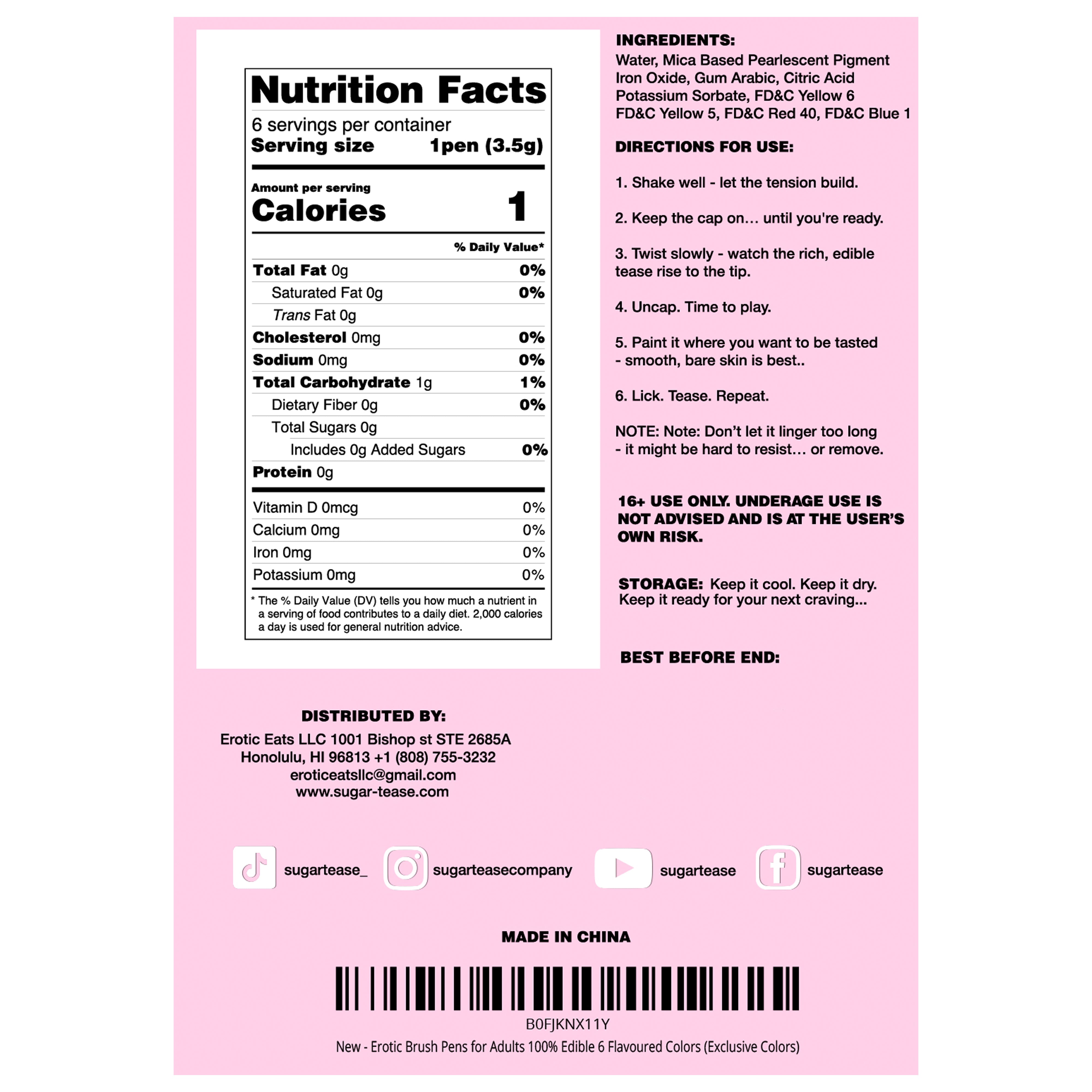 Exclusive Colors Edible Flavored Body Paints