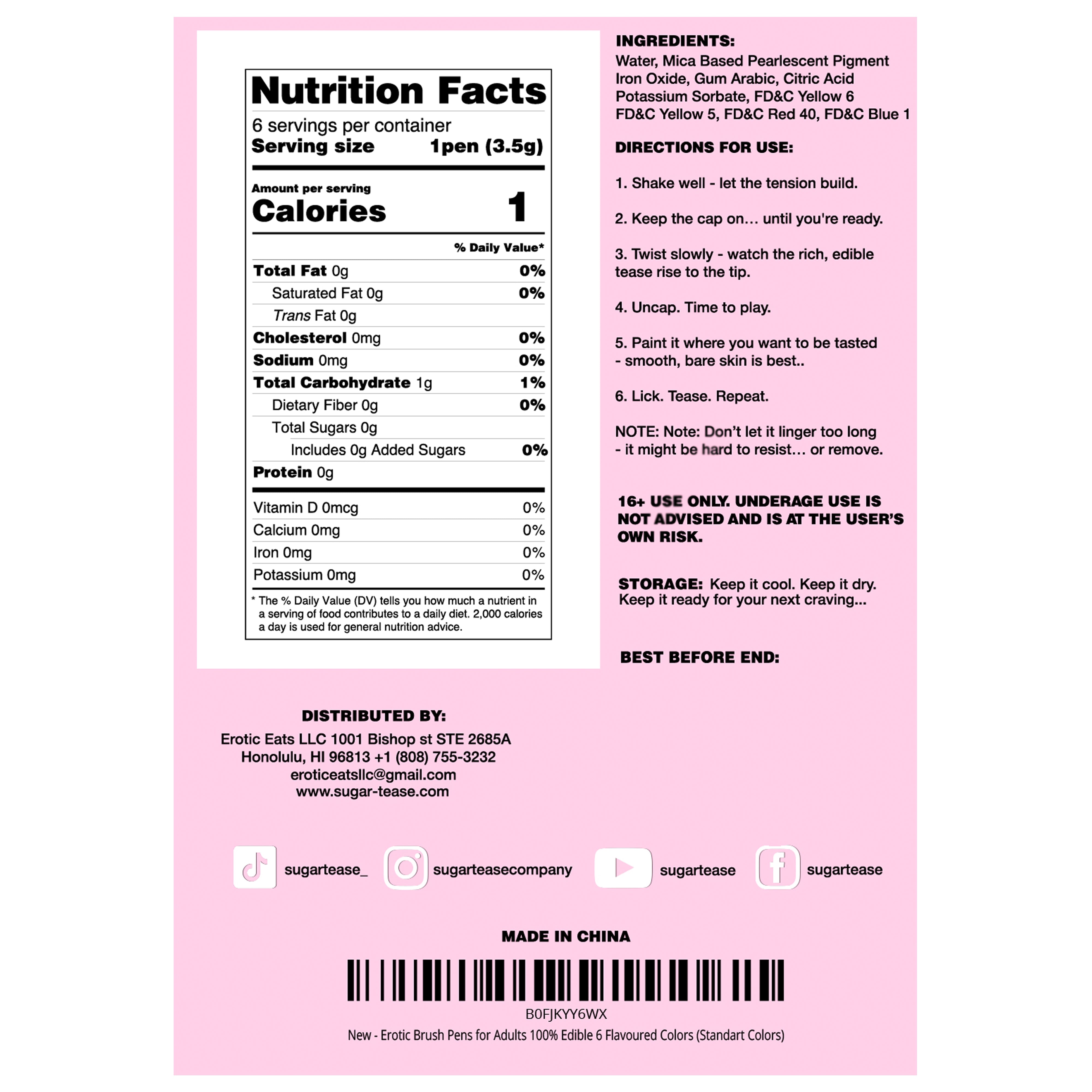 Standard Colors Edible Flavored Body Paints